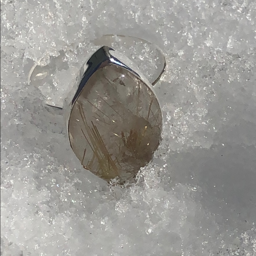GOLDEN RUTILE 925 STERLING SILVER RING, SIZE 8.5 - Picture 5 of 12